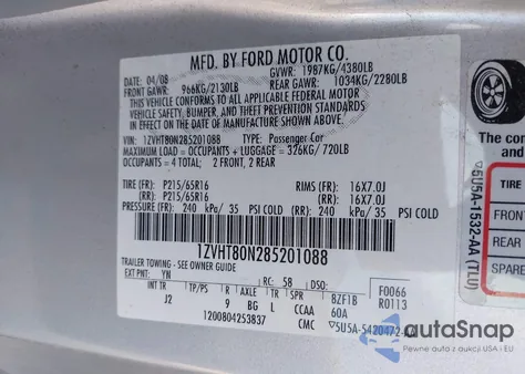 2008 Ford Mustang V6 Deluxe/V6 Premium from USA, damaged, VIN 1ZVHT80N285201088